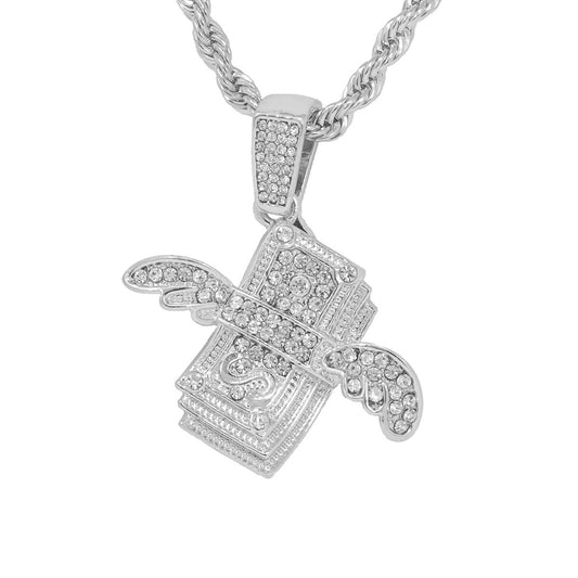 Iced Medium Money Pendant with 4mm Rope Chain 24" - HC-1327*