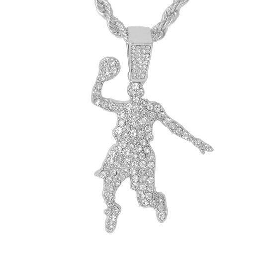 Iced Medium Dunkman Pendant with 4mm Rope Chain 24" - HC-1354*