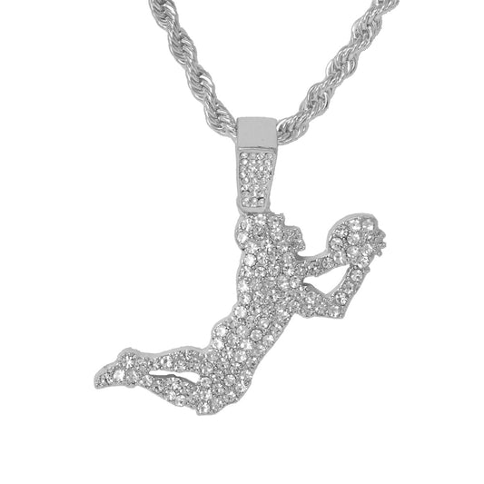 Iced Medium Football Pendant with 4mm Rope Chain 24" - HC-1355*