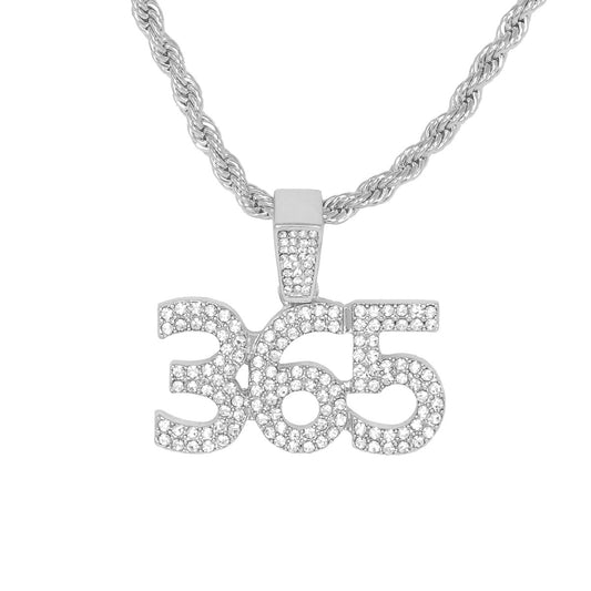 Iced Medium 365 Pendant with 4mm Rope Chain 24" - HC-1356*