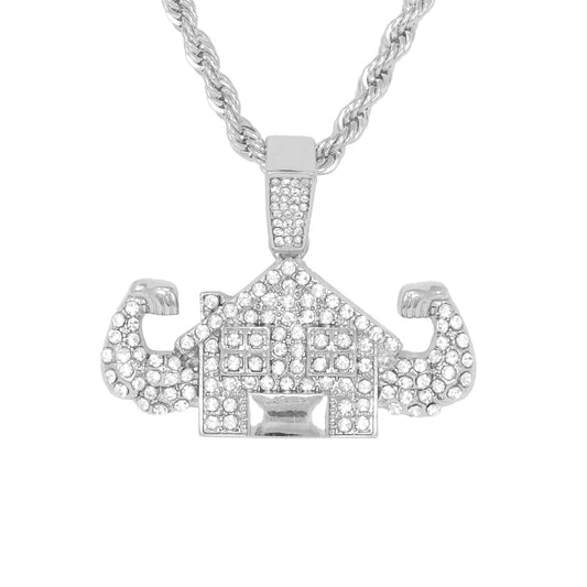 Iced Medium House Pendant with 4mm Rope Chain 24" - HC-1364*