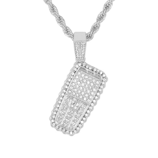 Iced Medium Phone Pendant with 4mm Rope Chain 24" - HC-1365*