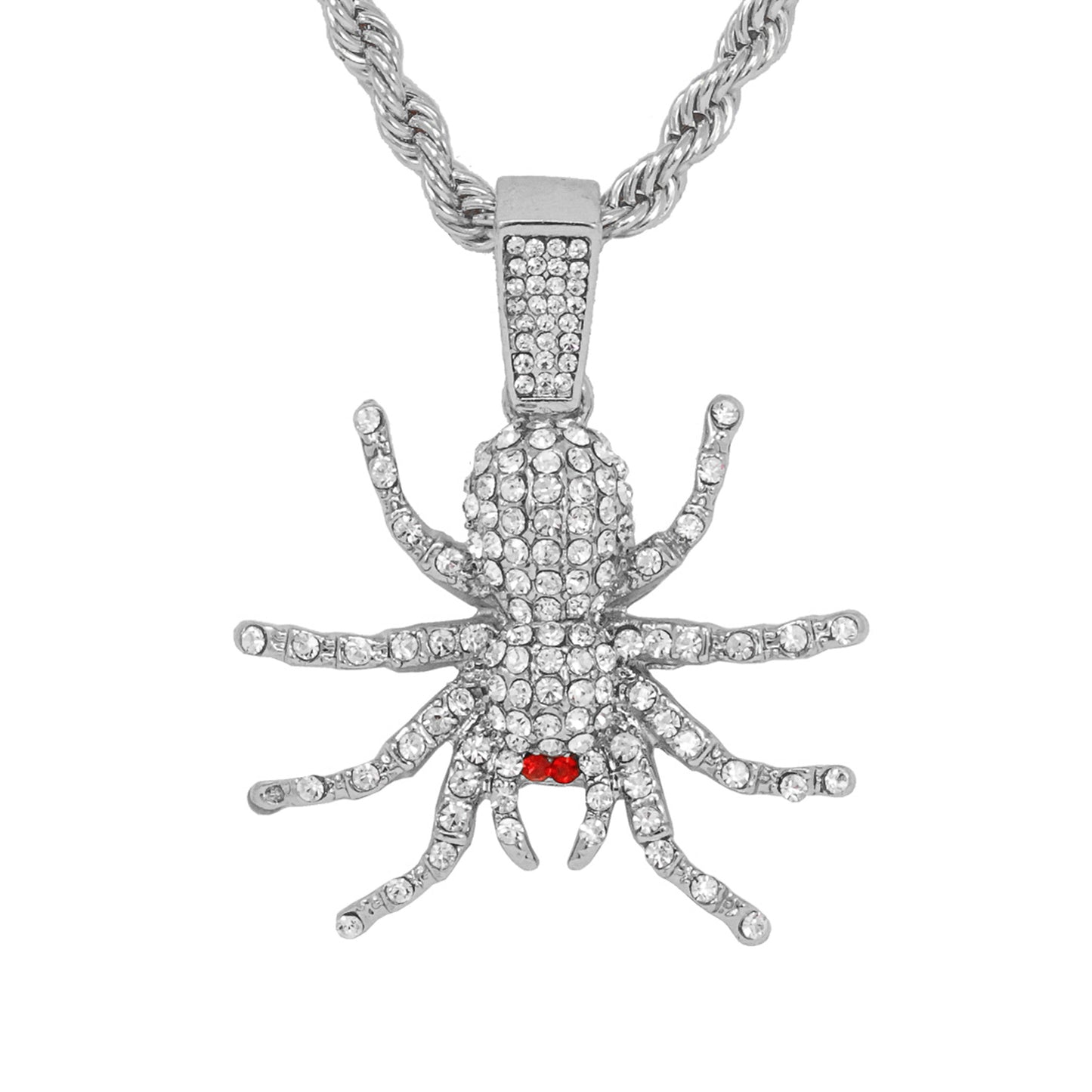 Iced Medium Spider Pendant with 4mm Rope Chain 24" - HC-1367