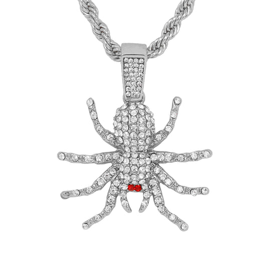 Iced Medium Spider Pendant with 4mm Rope Chain 24" - HC-1367