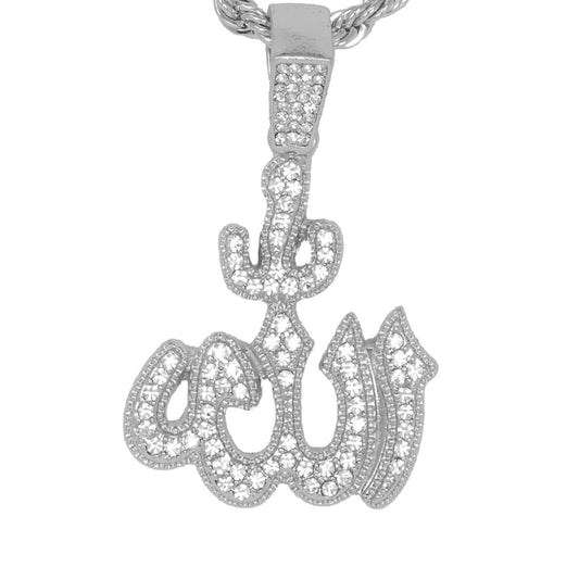 Iced Medium Islamic Pendant with 4mm Rope Chain 24" - HC-1369