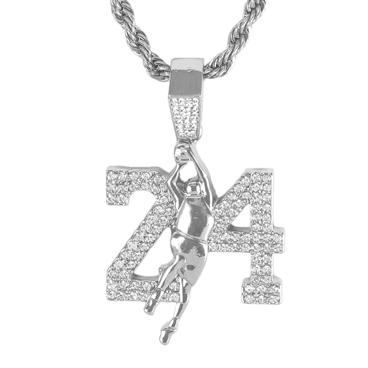 Iced Medium 24 Pendant with 4mm Rope Chain 24" - HC-1385