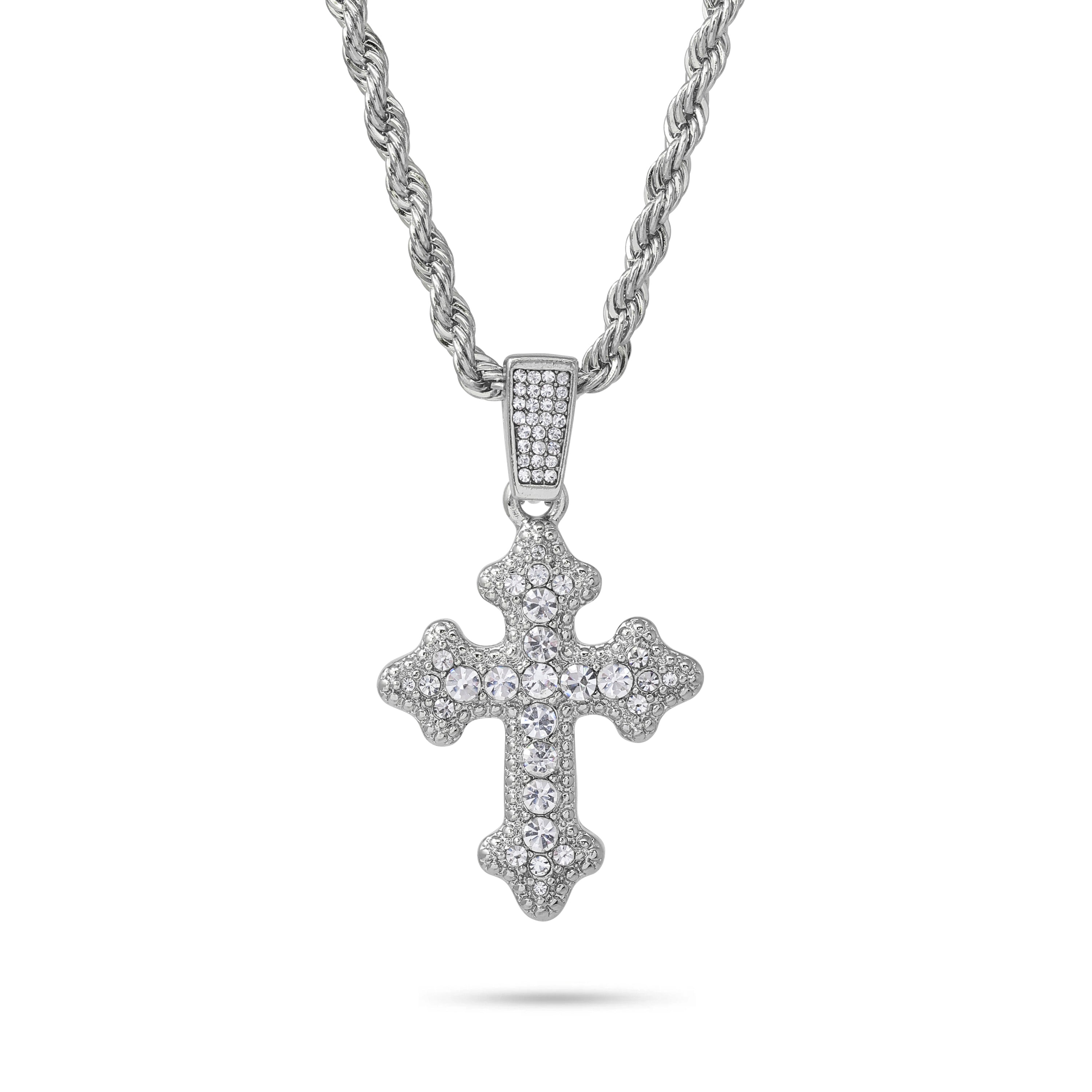 MEDIUM ICED GOTHIC CROSS NECKLACE SILVER