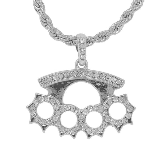 Iced Medium Knuckles Pendant with 4mm Rope Chain 24" - HC-1402*