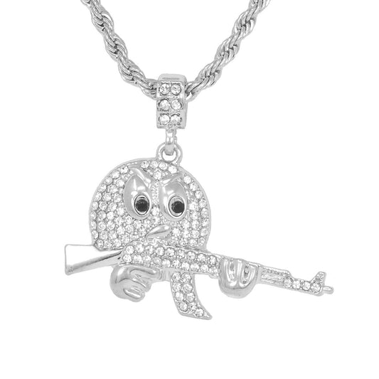 Iced Medium Emoji Pendant with 4mm Rope Chain 24" - HC-1405