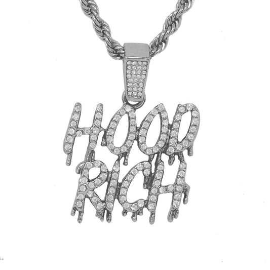 Iced Medium Hood Rich Pendant with 4mm Rope Chain 24" - HC-1417