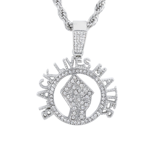 Iced Medium Blm Pendant with 4mm Rope Chain 24" - HC-1701