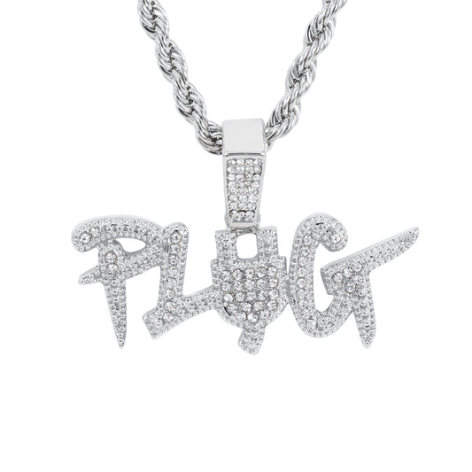 Iced Medium Plug Pendant with 4mm Rope Chain 24" - HC-1703