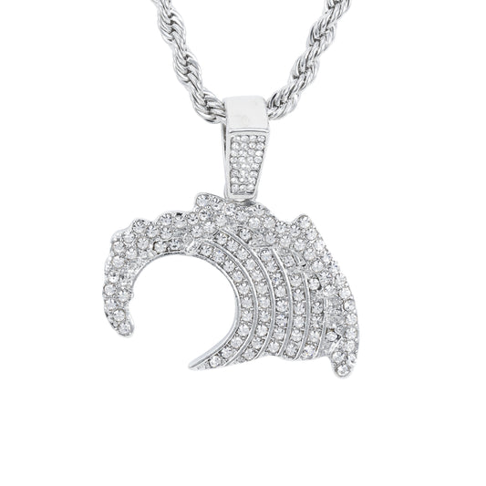 Iced Medium Wave Pendant with 4mm Rope Chain 24" - HC-1707*