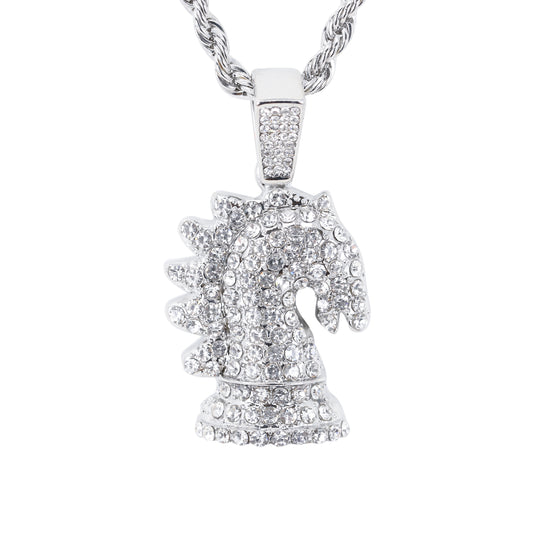 Iced Medium Horse Pendant with 4mm Rope Chain 24" - HC-1736*