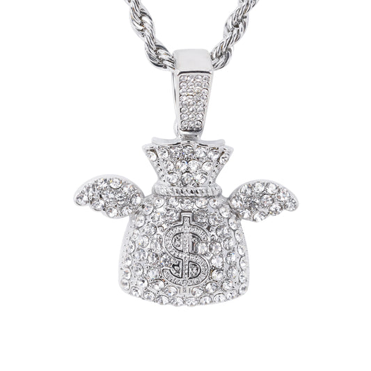 Iced Medium Money Pendant with 4mm Rope Chain 24" - HC-1747