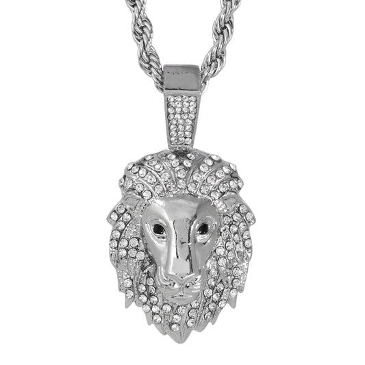 Iced Medium Lion Pendant with 4mm Rope Chain 24" - HC-1748