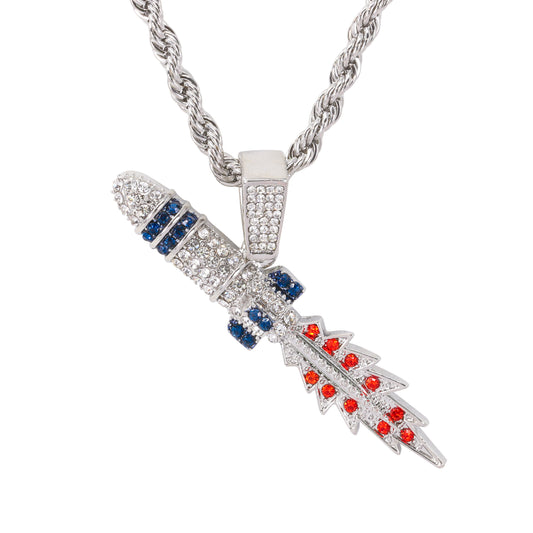 Iced Medium Space Ship Pendant with 4mm Rope Chain 24" - HC-1767