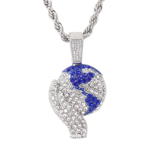 Iced Medium Globe Pendant with 4mm Rope Chain 24" - HC-1768*