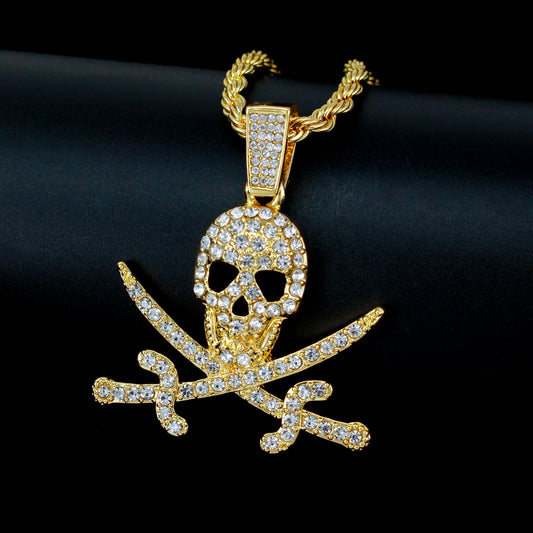 Iced Medium Skull Pendant with 4mm Rope Chain 24" - HC-1778