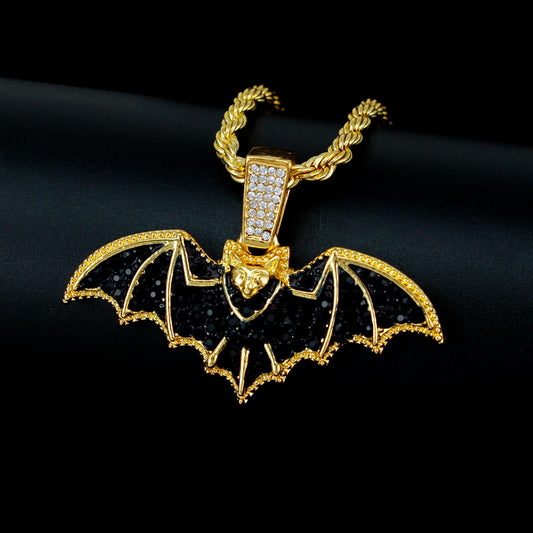 Iced Medium Bat Pendant with 4mm Rope Chain 24" - HC-1780