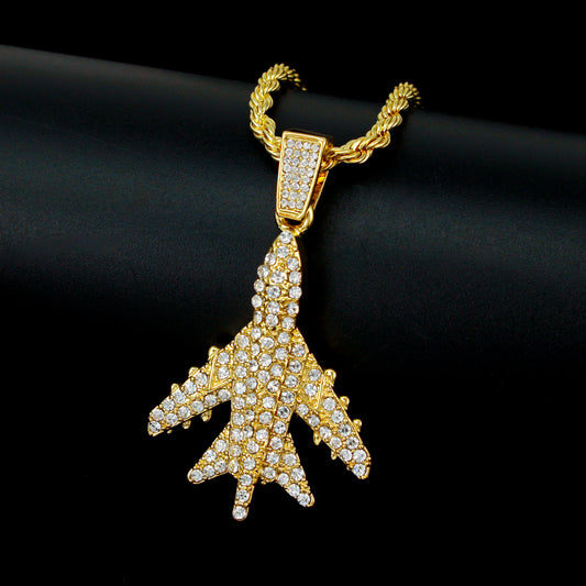 Iced Medium Jet Pendant with 4mm Rope Chain 24" - HC-1783*