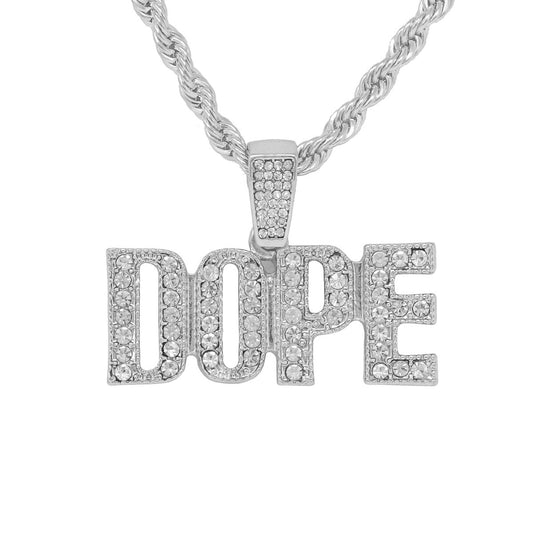 Iced Medium Dope Pendant with 4mm Rope Chain 24" - HC-1904*