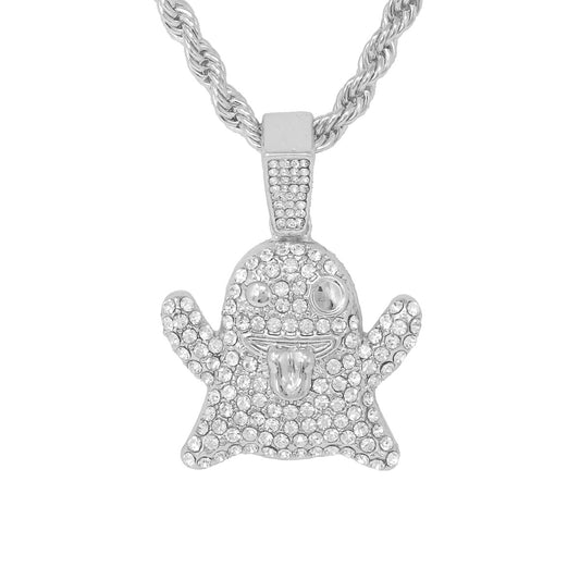 Iced Medium Ghost Pendant with 4mm Rope Chain 24" - HC-1910*