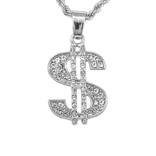Iced Mini Money Pendant with 3mm Rope Chain 24" - HC-217
