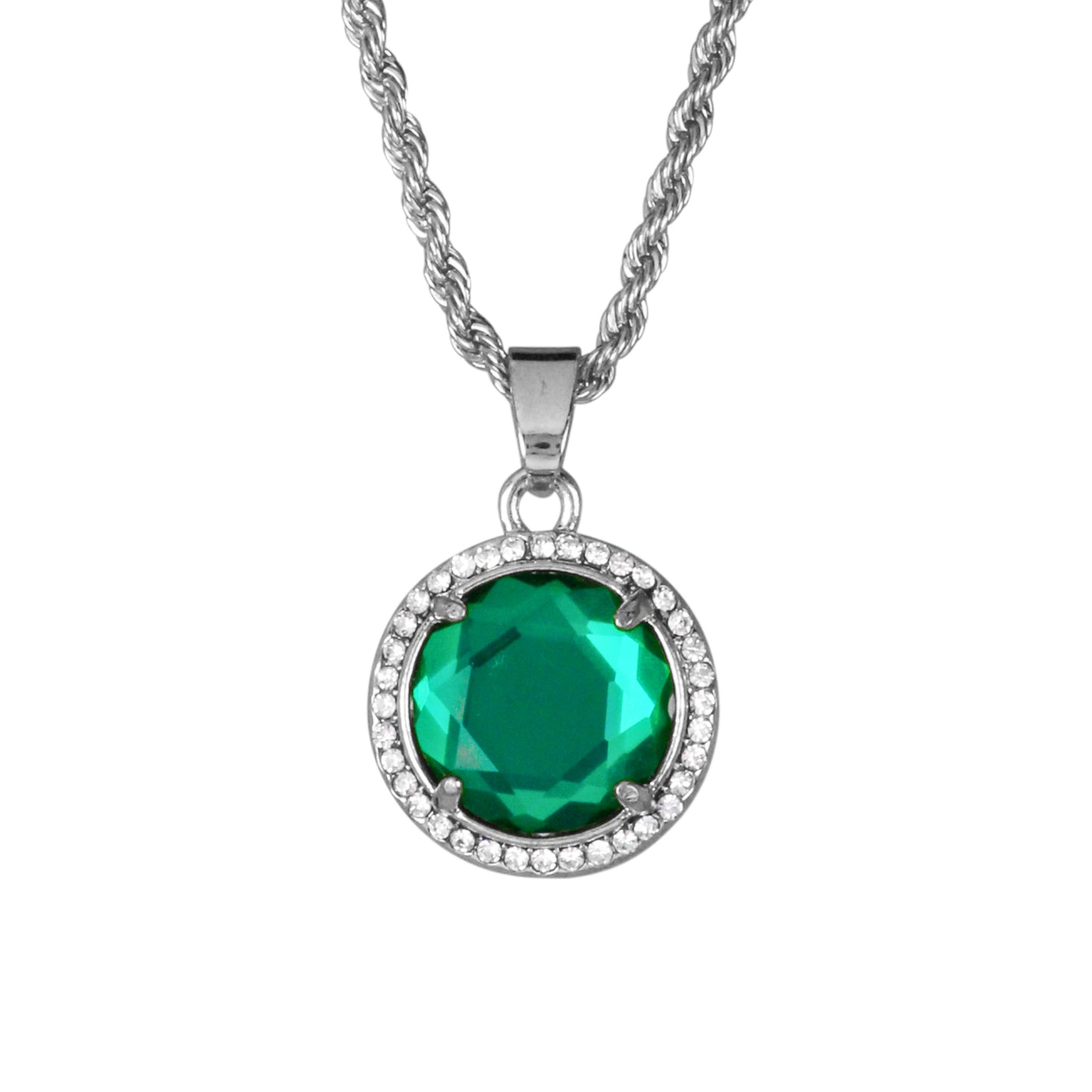 Iced Mini Stone Pendant with 3mm Rope Chain 24" - HC-222**