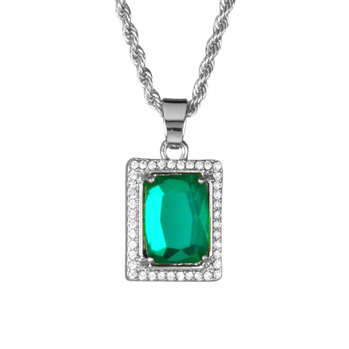 Iced Mini Blue Stone Pendant with 3mm Rope Chain 24" - HC-225**