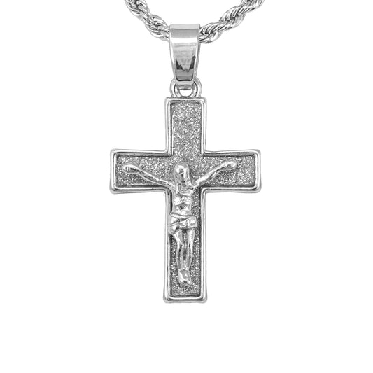 Iced Mini Crucifix Pendant with 3mm Rope Chain 24" - HC-236