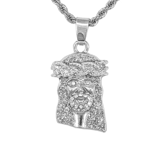 Iced Mini Jesus Pendant with 3mm Rope Chain 24" - HC-240
