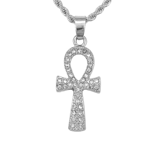 Iced Mini Ankh Pendant with 3mm Rope Chain 24" - HC-249