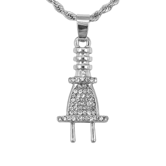 Iced Mini Plug Pendant with 3mm Rope Chain 24" - HC-270**