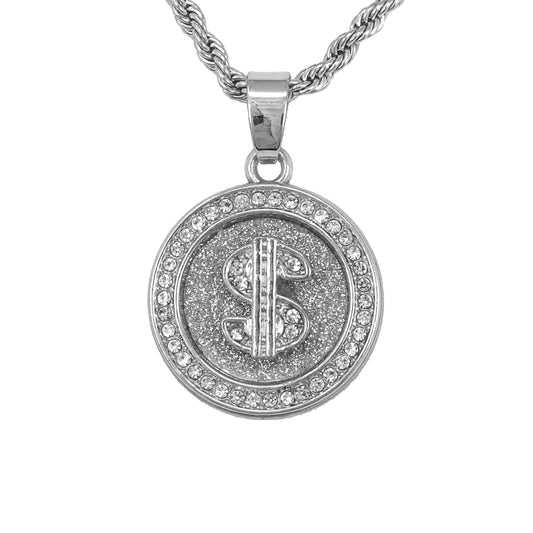 Iced Mini Money Pendant with 3mm Rope Chain 24" - HC-273**
