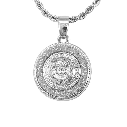 Iced Mini Lion Pendant with 3mm Rope Chain 24" - HC-274