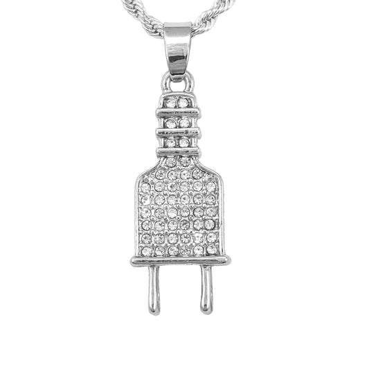 Iced Mini Plug Pendant with 3mm Rope Chain 24" - HC-279**