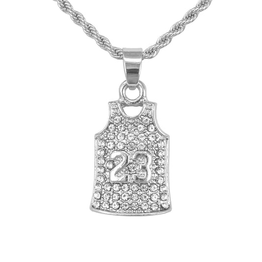 Iced Mini Jersey Pendant with 3mm Rope Chain 24" - HC-291