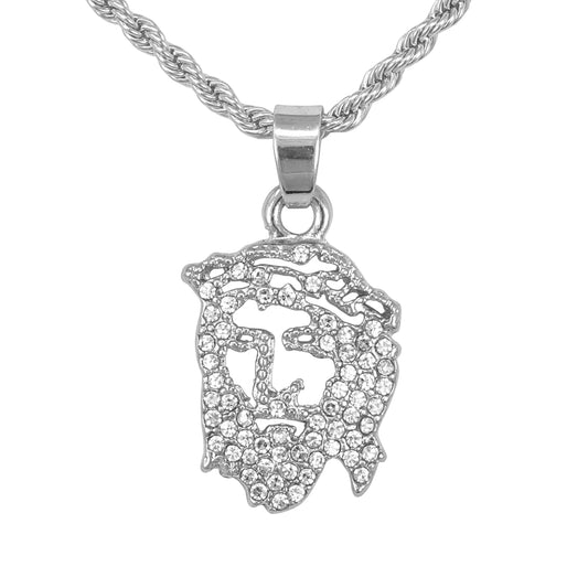 Iced Mini Jesus Pendant with 3mm Rope Chain 24" - HC-295**