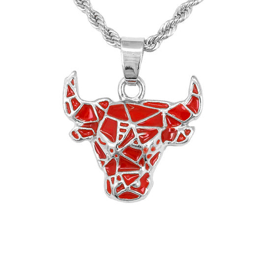 Iced Mini Bull Pendant with 3mm Rope Chain 24" - HC-296**