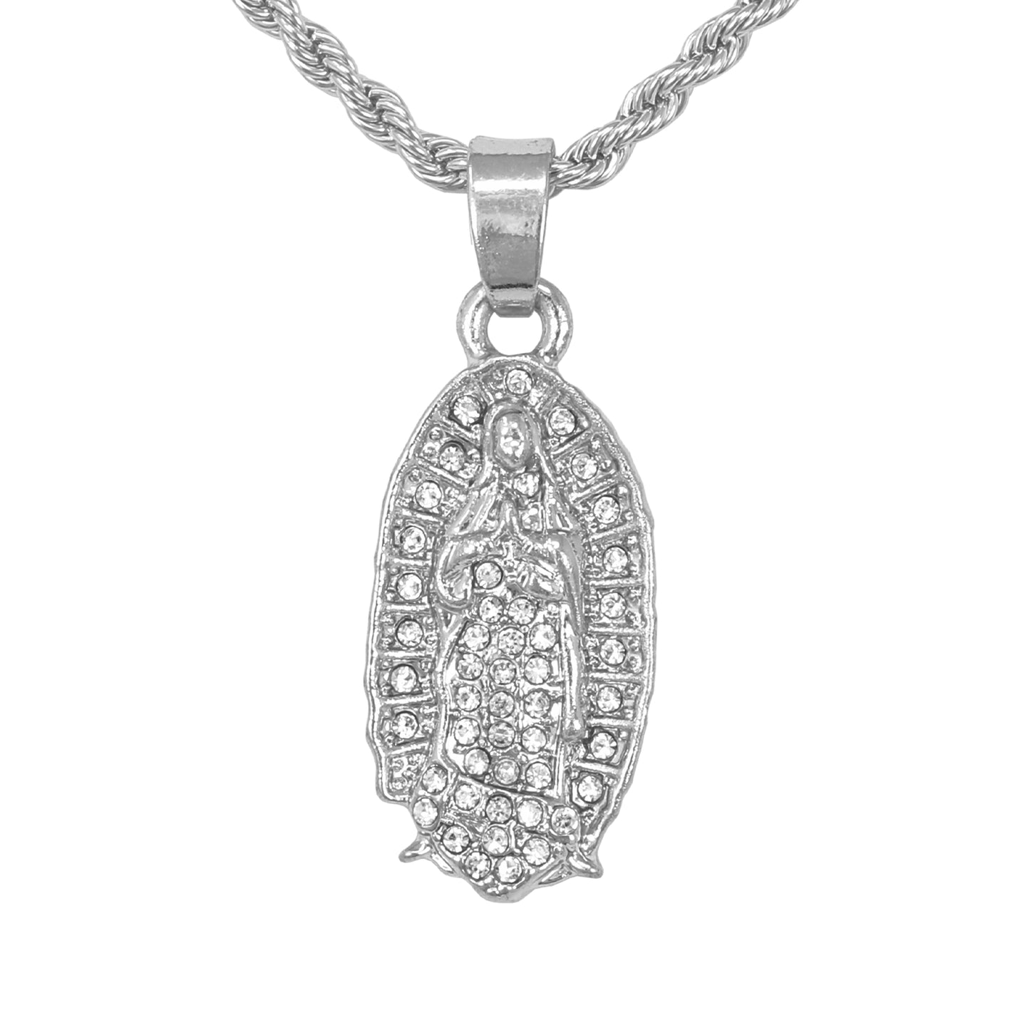 Iced Mini Guadalupe Pendant with 3mm Rope Chain 24" - HC-334**
