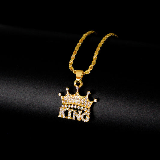 Iced Mini King Pendant with 3mm Rope Chain 24" - HC-337