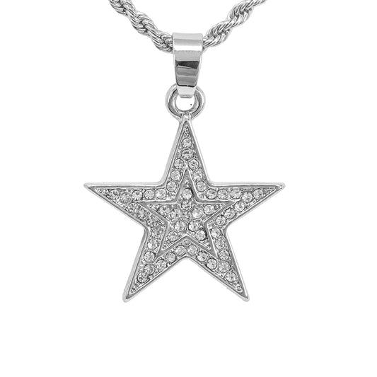 Iced Mini Star Pendant with 3mm Rope Chain 24" - HC-339**