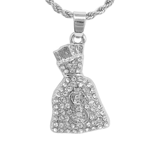 Iced Mini Money Pendant with 3mm Rope Chain 24" - HC-351