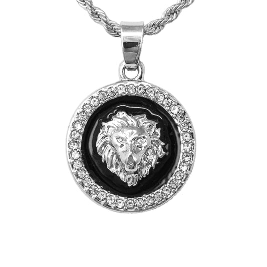 Iced Mini Lion Pendant with 3mm Rope Chain 24" - HC-354