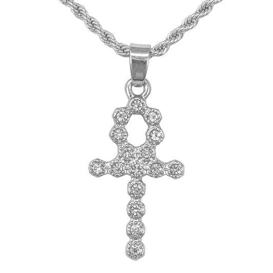 Iced Mini Ankh Pendant with 3mm Rope Chain 24" - HC-357**