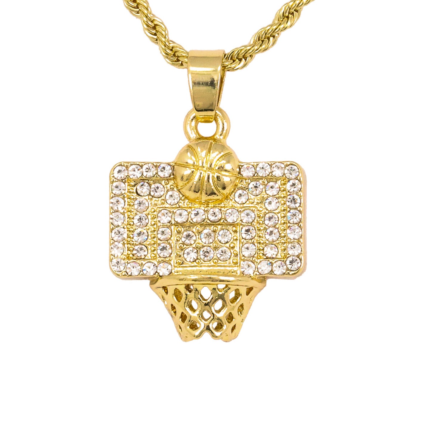 Iced Mini Basketball Pendant with 3mm Rope Chain 24" - HC-360**