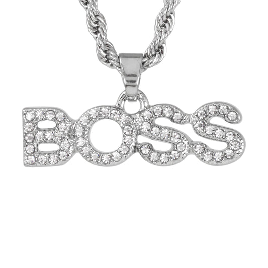 Iced Mini Boss Pendant with 3mm Rope Chain 24" - HC-367