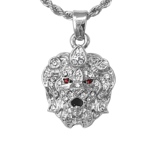 Iced Mini Lion Pendant with 3mm Rope Chain 24" - HC-373