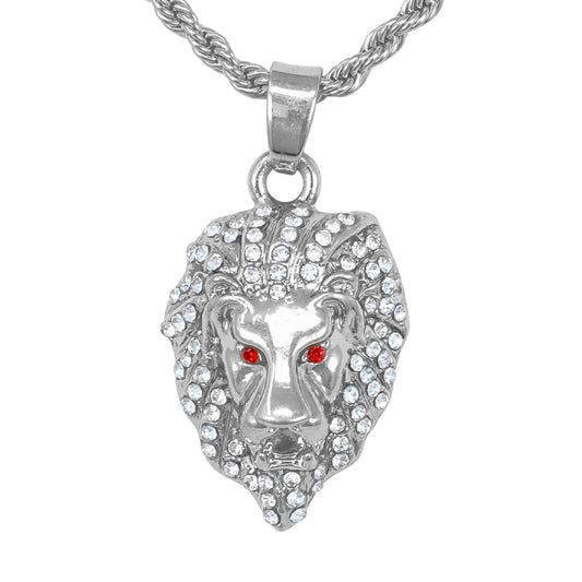 Iced Mini Lion Pendant with 3mm Rope Chain 24" - HC-374
